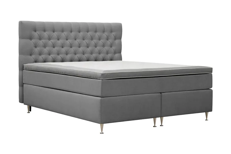 Hilton Lyx Komplett Sängpaket 180x200 cm Kontinentalsäng med knappad sänggavel i sammet - Ljusgrå - Möbler - Sovrum - Sängar - Kontinentalsängar