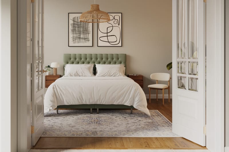 Hilton Lyx Komplett Sängpaket 180x200 cm Kontinentalsäng med knappad sänggavel i sammet - Olivgrön - Möbler - Sovrum - Sängar - Kontinentalsängar
