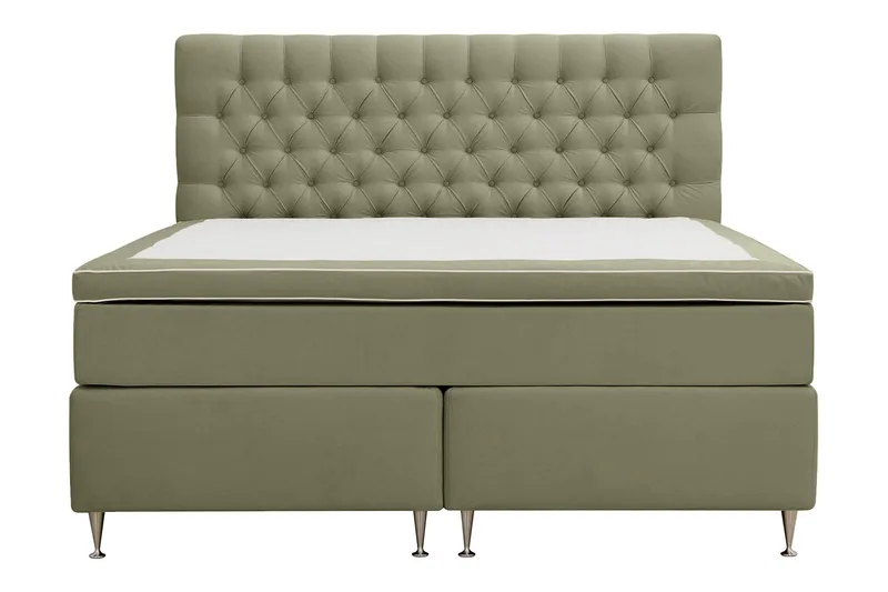 Hilton Lyx Komplett Sängpaket 180x200 cm Kontinentalsäng med knappad sänggavel i sammet, Olivgrön