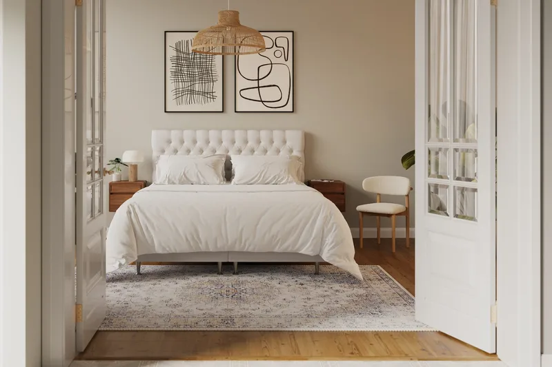 Hilton Lyx Komplett Sängpaket 180x200 cm Kontinentalsäng med knappad sänggavel - Ljusbeige - Möbler - Sovrum - Sängar - Kontinentalsängar