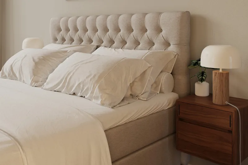 Hilton Lyx Komplett Sängpaket 180x200 cm Kontinentalsäng med knappad sänggavel - Ljusbeige - Möbler - Sovrum - Sängar - Kontinentalsängar