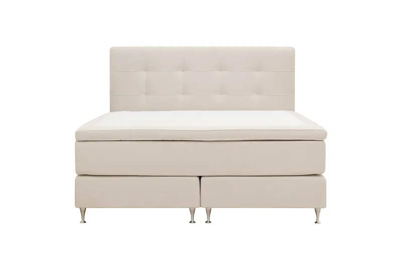 Hilton Premium Komplett Sängpaket 160x200 cm Kontinentalsäng med Sänggavel, Ljusbeige Tyg