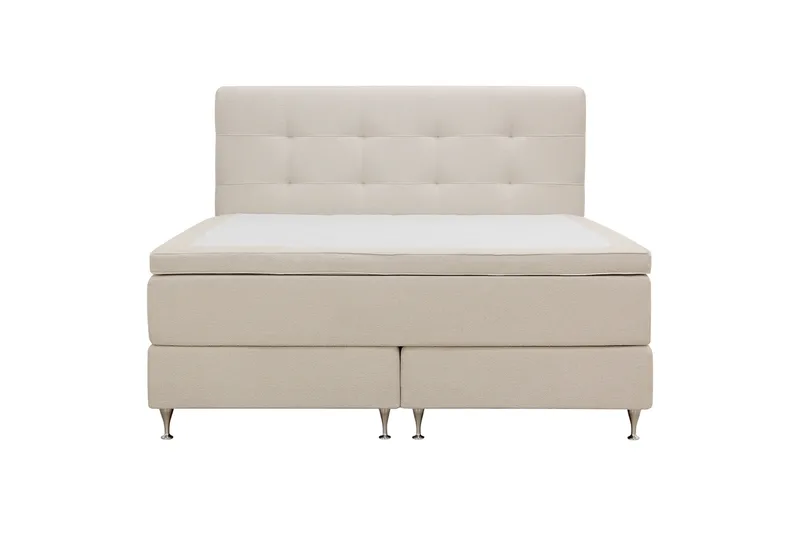 Hilton Premium Komplett Sängpaket 160x200 cm Kontinentalsäng med Sänggavel, Ljusbeige Bouclé