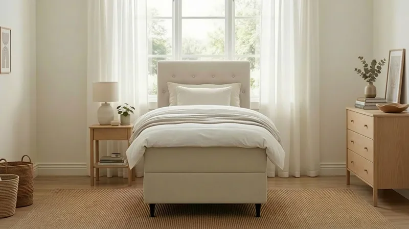 Hilton Plus Komplett Sängpaket med Förvaring 90x200 cm - Ljusbeige - Möbler - Sovrum - Sängar - Kontinentalsängar