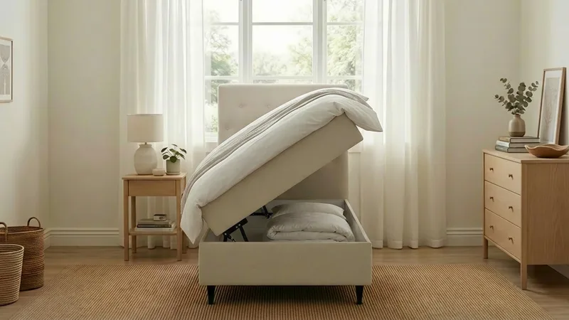 Hilton Plus Komplett Sängpaket med Förvaring 90x200 cm - Ljusbeige - Möbler - Sovrum - Sängar - Kontinentalsängar