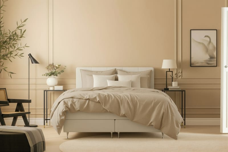 Hilton Premium Komplett Sängpaket 180x200 cm - Ljusbeige Tyg - Möbler - Sovrum - Sängar - Komplett Sängpaket