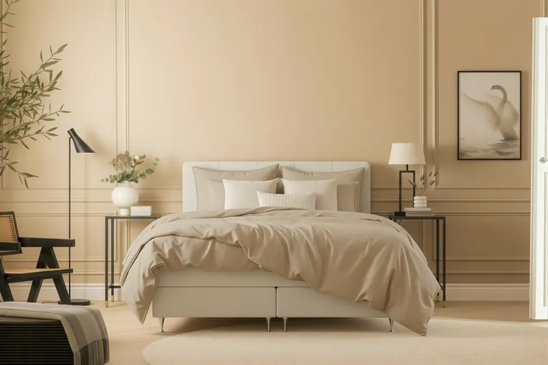 Hilton Premium Kontinentalsäng 160x200 cm - Ljusbeige Tyg - Möbler - Sovrum - Sängar - Kontinentalsängar