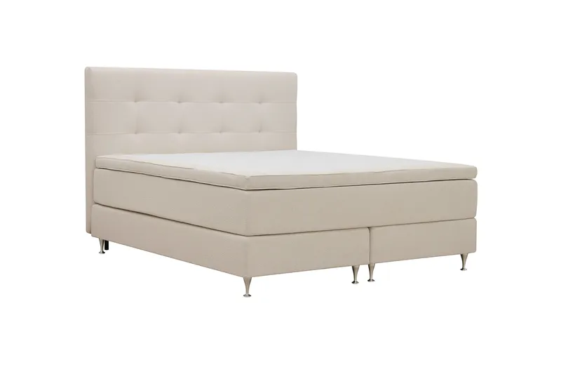 Hilton Premium Komplett Sängpaket 160x200 cm Kontinentalsäng med Sänggavel - Ljusbeige Bouclé - Möbler - Sovrum - Sängar - Kontinentalsängar