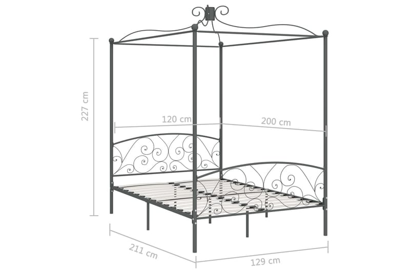 Himmelsäng grå metall 120x200 cm - Grå - Möbler - Sovrum - Sängar - Himmelsäng