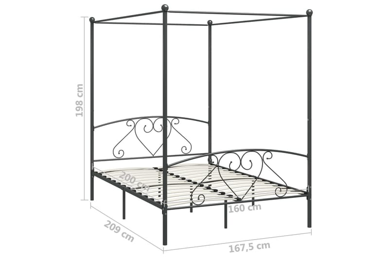 Himmelsäng grå metall 160x200 cm - Grå - Himmelsäng