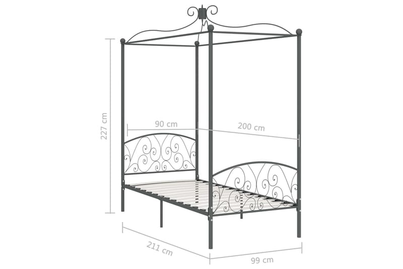 Himmelsäng grå metall 90x200 cm - Grå - Himmelsäng