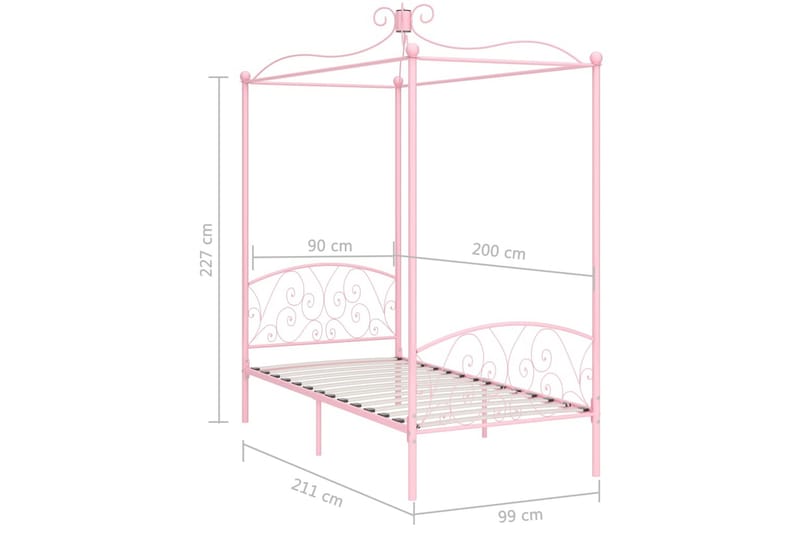 Himmelsäng rosa metall 90x200 cm - Rosa - Himmelsäng