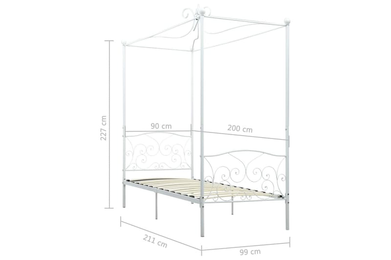 Himmelsäng vit metall 90x200 cm - Vit - Himmelsäng