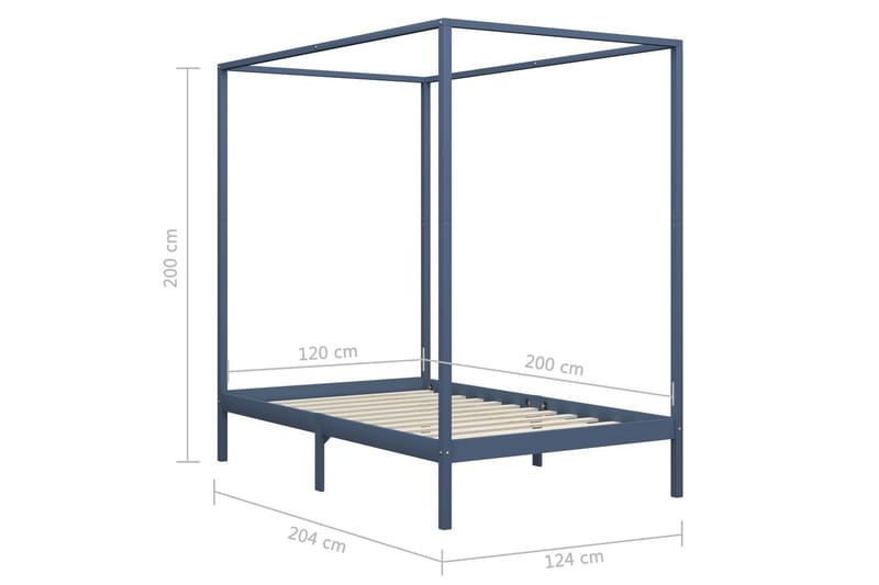 Sängram himmelsäng grå massiv furu 120x200 cm - Grå - Möbler - Sovrum - Sängar - Himmelsäng