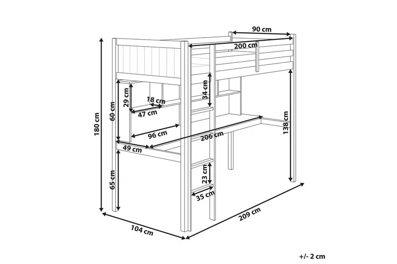 Högsäng med skrivbord Foucamont - Grå - Möbler - Sovrum - Sängar - Våningssängar & loftsängar