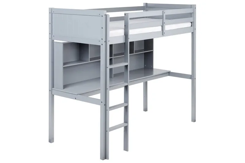 Högsäng med skrivbord Foucamont, Grå