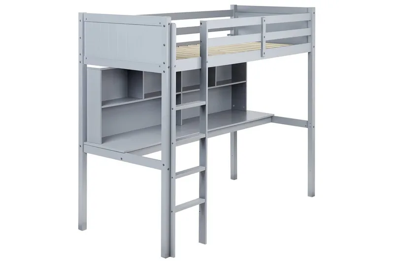 Högsäng med skrivbord Foucamont - Grå - Möbler - Sovrum - Sängar - Våningssängar & loftsängar