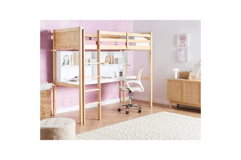 Högsäng med skrivbord Foucamont - Ljus trä, vit - Möbler - Sovrum - Sängar - Våningssängar & loftsängar
