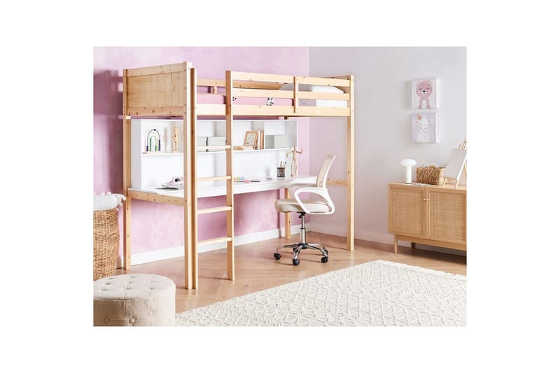 Högsäng med skrivbord Foucamont - Ljus trä, vit - Möbler - Sovrum - Sängar - Våningssängar & loftsängar