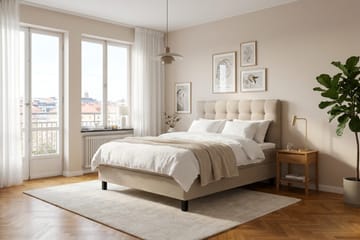 HVILA Classic Komplett Sängpaket 140x200 cm Kontinentalsäng med rutad sänggavel - Beige - Möbler - Sovrum - Sängar - Komplett Sängpaket