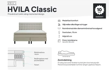 HVILA Classic Komplett Sängpaket 160x200 cm Kontinentalsäng med diamant sänggavel - Grå - Möbler - Sovrum - Sängar - Komplett Sängpaket