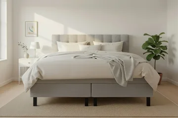 HVILA Classic Komplett Sängpaket 160x200 cm Kontinentalsäng med rutad sänggavel - Grå / Teddy - Möbler - Sovrum - Sängar - Komplett Sängpaket