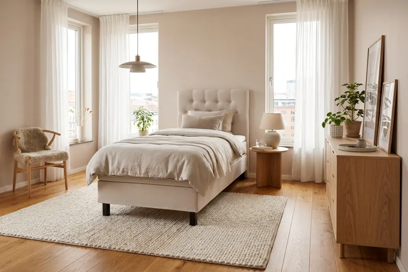 HVILA Classic Komplett Sängpaket 90x200 cm Kontinentalsäng med diamant sänggavel - Beige - Möbler - Sovrum - Sängar - Komplett Sängpaket