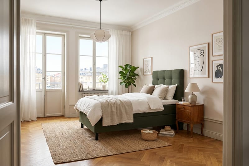 HVILA Classic Komplett Sängpaket 90x200 cm Kontinentalsäng med rutad sänggavel - Grön - Möbler - Sovrum - Sängar - Komplett Sängpaket