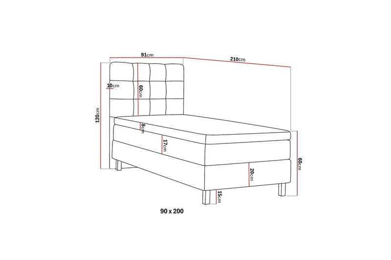 HVILA Classic Komplett Sängpaket 90x200 cm Kontinentalsäng med rutad sänggavel - Grön - Möbler - Sovrum - Sängar - Komplett Sängpaket