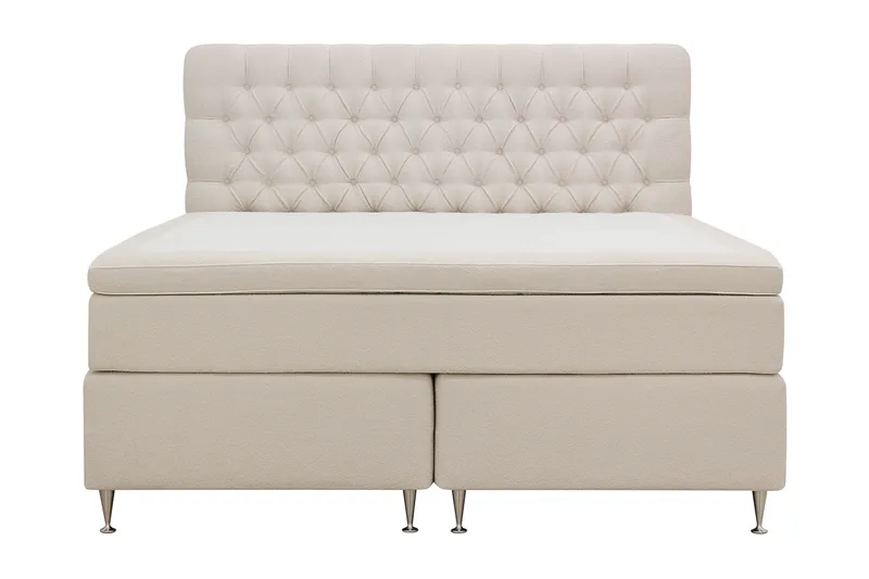 HVILA Lyx Komplett Sängpaket 160x200 cm Kontinentalsäng med knappad sänggavel i bouclé, Ivory / Bouclé