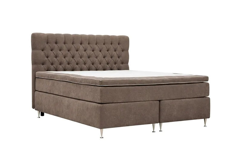 HVILA Lyx Komplett Sängpaket 160x200 cm Kontinentalsäng med knappad sänggavel i chenille - Mörkbrun - Möbler - Sovrum - Sängar - Kontinentalsängar