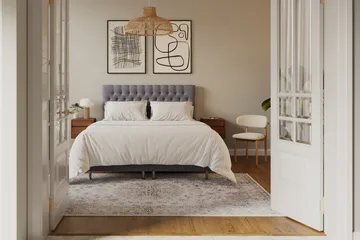 HVILA Lyx Komplett Sängpaket 160x200 cm Kontinentalsäng med knappad sänggavel i sammet - Grå / Sammet - Möbler - Sovrum - Sängar - Kontinentalsängar