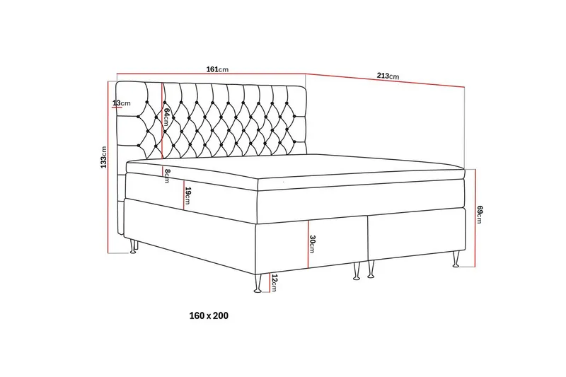 HVILA Lyx Komplett Sängpaket 160x200 cm Kontinentalsäng med knappad sänggavel i sammet - Grå / Sammet - Möbler - Sovrum - Sängar - Kontinentalsängar