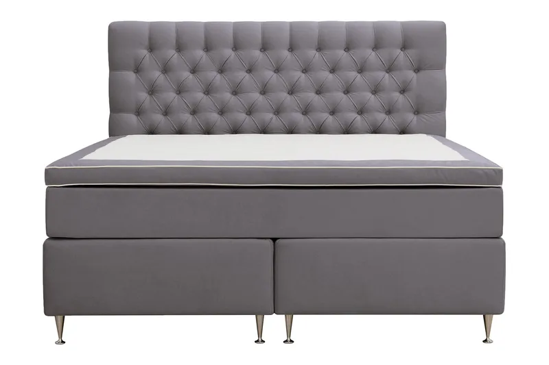 HVILA Lyx Komplett Sängpaket 160x200 cm Kontinentalsäng med knappad sänggavel i sammet, Grå / Sammet