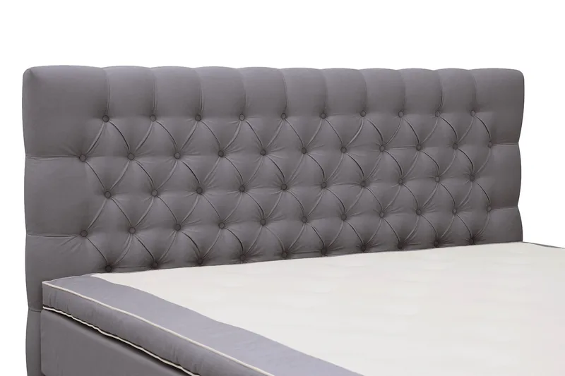 HVILA Lyx Komplett Sängpaket 160x200 cm Kontinentalsäng med knappad sänggavel i sammet - Grå / Sammet - Möbler - Sovrum - Sängar - Kontinentalsängar