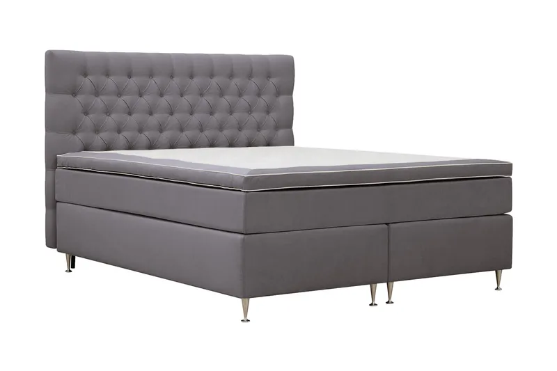 HVILA Lyx Komplett Sängpaket 160x200 cm Kontinentalsäng med knappad sänggavel i sammet - Grå / Sammet - Möbler - Sovrum - Sängar - Kontinentalsängar