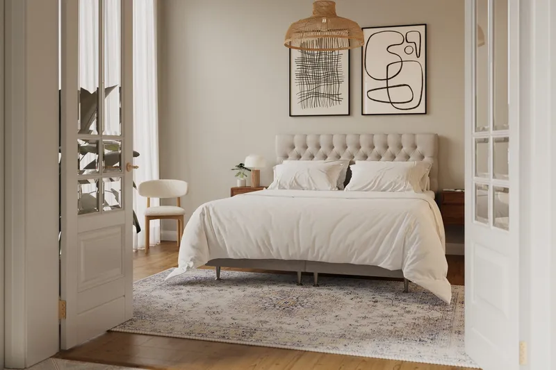HVILA Lyx Komplett Sängpaket 180x200 cm Kontinentalsäng med knappad sänggavel - Beige - Möbler - Sovrum - Sängar - Kontinentalsängar