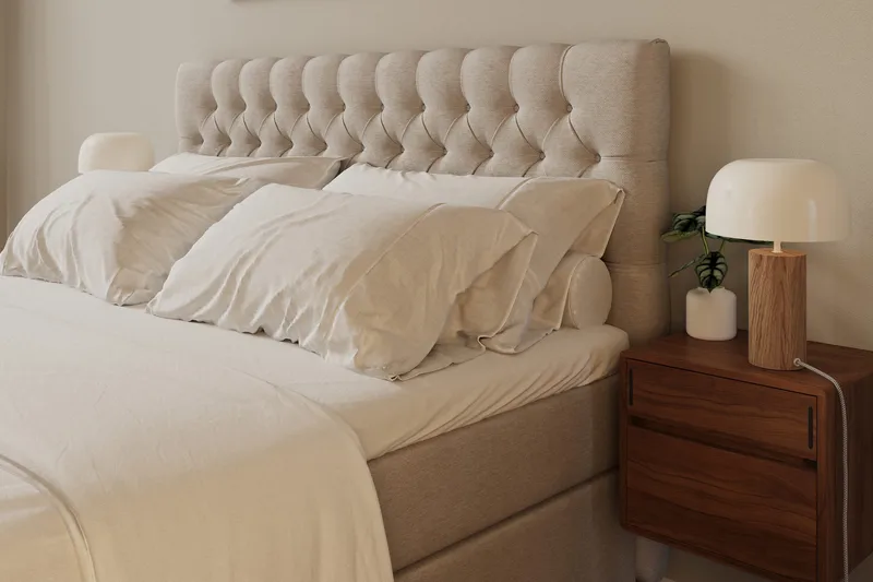 HVILA Lyx Komplett Sängpaket 180x200 cm Kontinentalsäng med knappad sänggavel - Beige - Möbler - Sovrum - Sängar - Kontinentalsängar