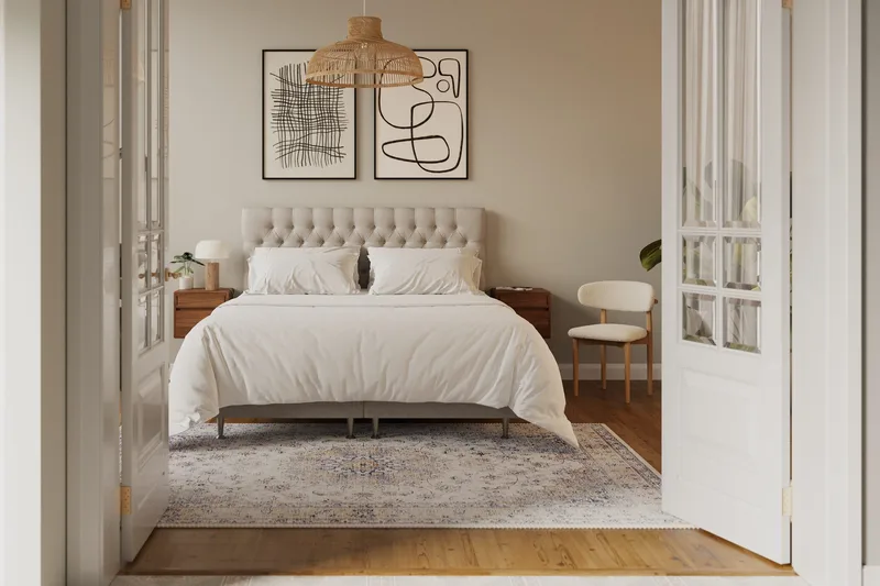 HVILA Lyx Komplett Sängpaket 180x200 cm Kontinentalsäng med knappad sänggavel - Beige - Möbler - Sovrum - Sängar - Kontinentalsängar