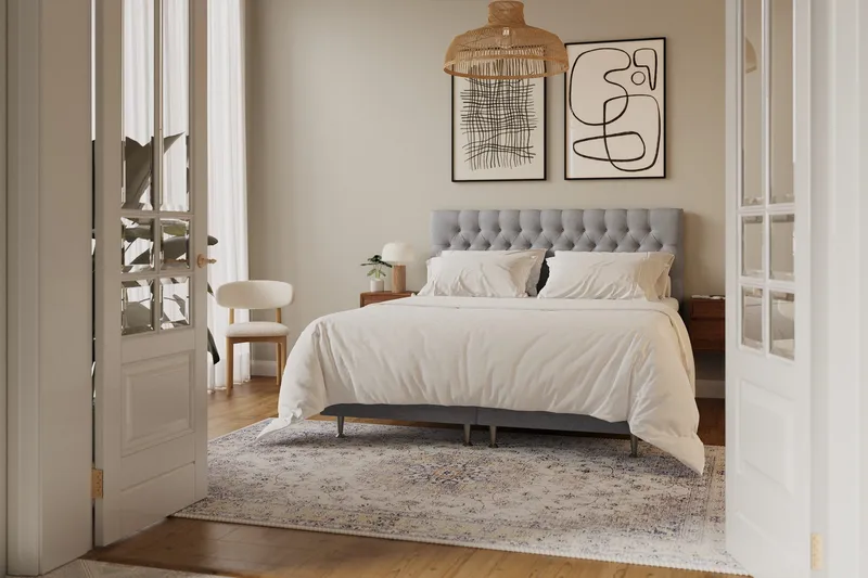 HVILA Lyx Komplett Sängpaket 180x200 cm Kontinentalsäng med knappad sänggavel - Grå - Möbler - Sovrum - Sängar - Komplett Sängpaket