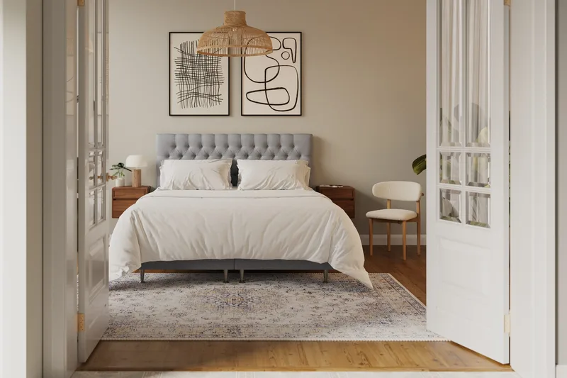HVILA Lyx Komplett Sängpaket 180x200 cm Kontinentalsäng med knappad sänggavel - Grå - Möbler - Sovrum - Sängar - Komplett Sängpaket