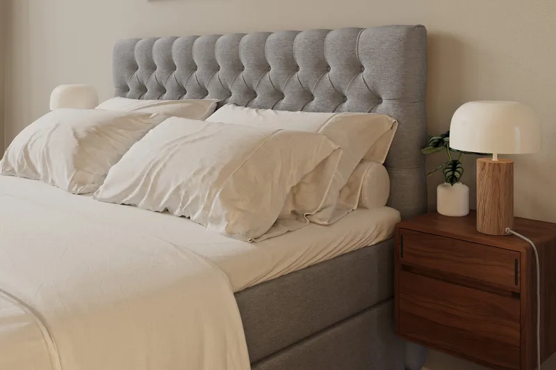 HVILA Lyx Komplett Sängpaket 180x200 cm Kontinentalsäng med knappad sänggavel - Grå - Möbler - Sovrum - Sängar - Komplett Sängpaket
