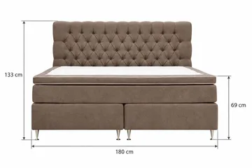 HVILA Lyx Komplett Sängpaket 180x200 cm Kontinentalsäng med knappad sänggavel i chenille - Mörkbrun - Möbler - Sovrum - Sängar - Komplett Sängpaket