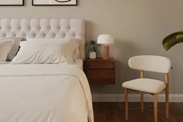 HVILA Lyx Komplett Sängpaket 180x200 cm Kontinentalsäng med knappad sänggavel i sammet - Beige - Möbler - Sovrum - Sängar - Komplett Sängpaket