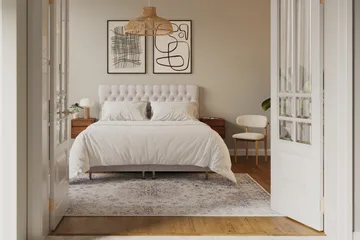 HVILA Lyx Komplett Sängpaket 180x200 cm Kontinentalsäng med knappad sänggavel i sammet - Beige - Möbler - Sovrum - Sängar - Komplett Sängpaket