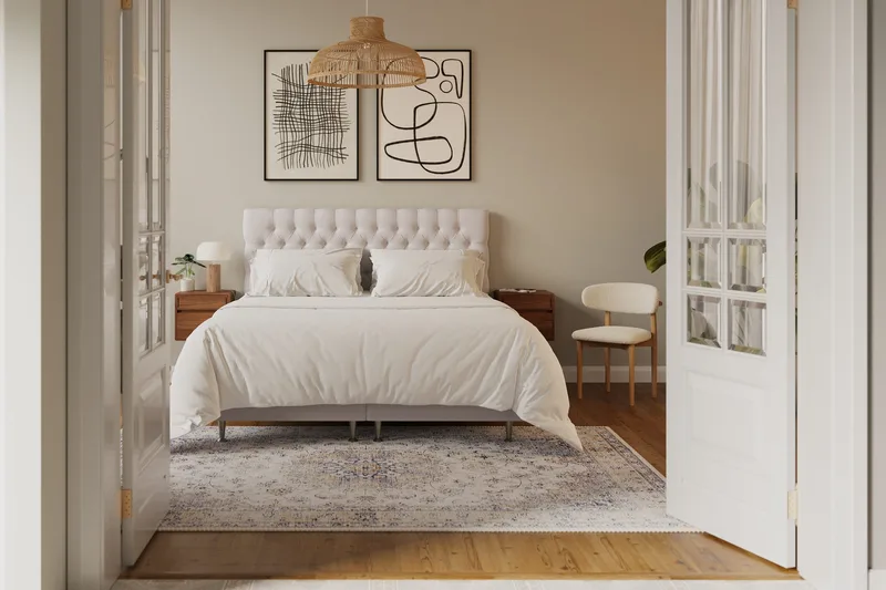 HVILA Lyx Komplett Sängpaket 180x200 cm Kontinentalsäng med knappad sänggavel i sammet - Beige - Möbler - Sovrum - Sängar - Kontinentalsängar