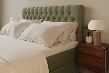HVILA Lyx Komplett Sängpaket 180x200 cm Kontinentalsäng med knappad sänggavel i sammet - Olivgrön - Möbler - Sovrum - Sängar - Komplett Sängpaket
