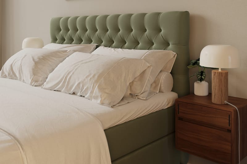 HVILA Lyx Komplett Sängpaket 180x200 cm Kontinentalsäng med knappad sänggavel i sammet - Olivgrön - Möbler - Sovrum - Sängar - Kontinentalsängar