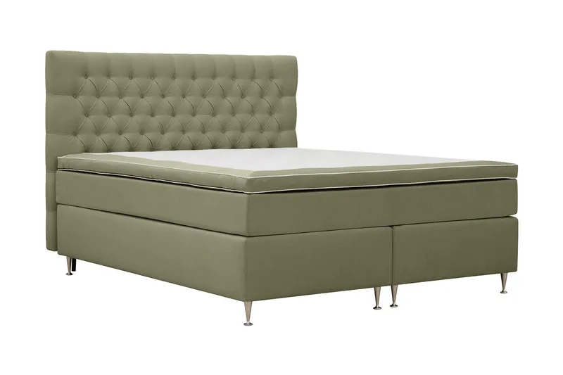 HVILA Lyx Komplett Sängpaket 180x200 cm Kontinentalsäng med knappad sänggavel i sammet - Olivgrön - Möbler - Sovrum - Sängar - Kontinentalsängar