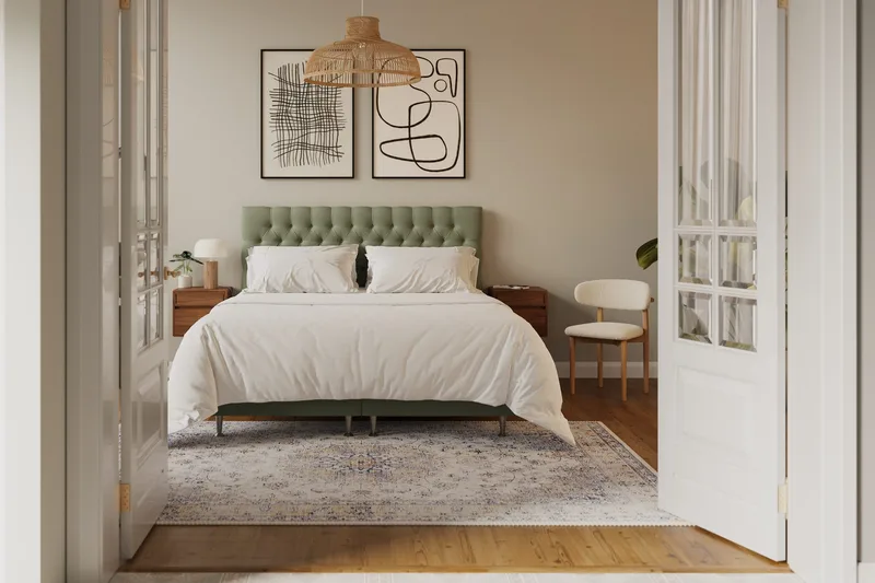 HVILA Lyx Komplett Sängpaket 180x200 cm Kontinentalsäng med knappad sänggavel i sammet - Olivgrön - Möbler - Sovrum - Sängar - Kontinentalsängar